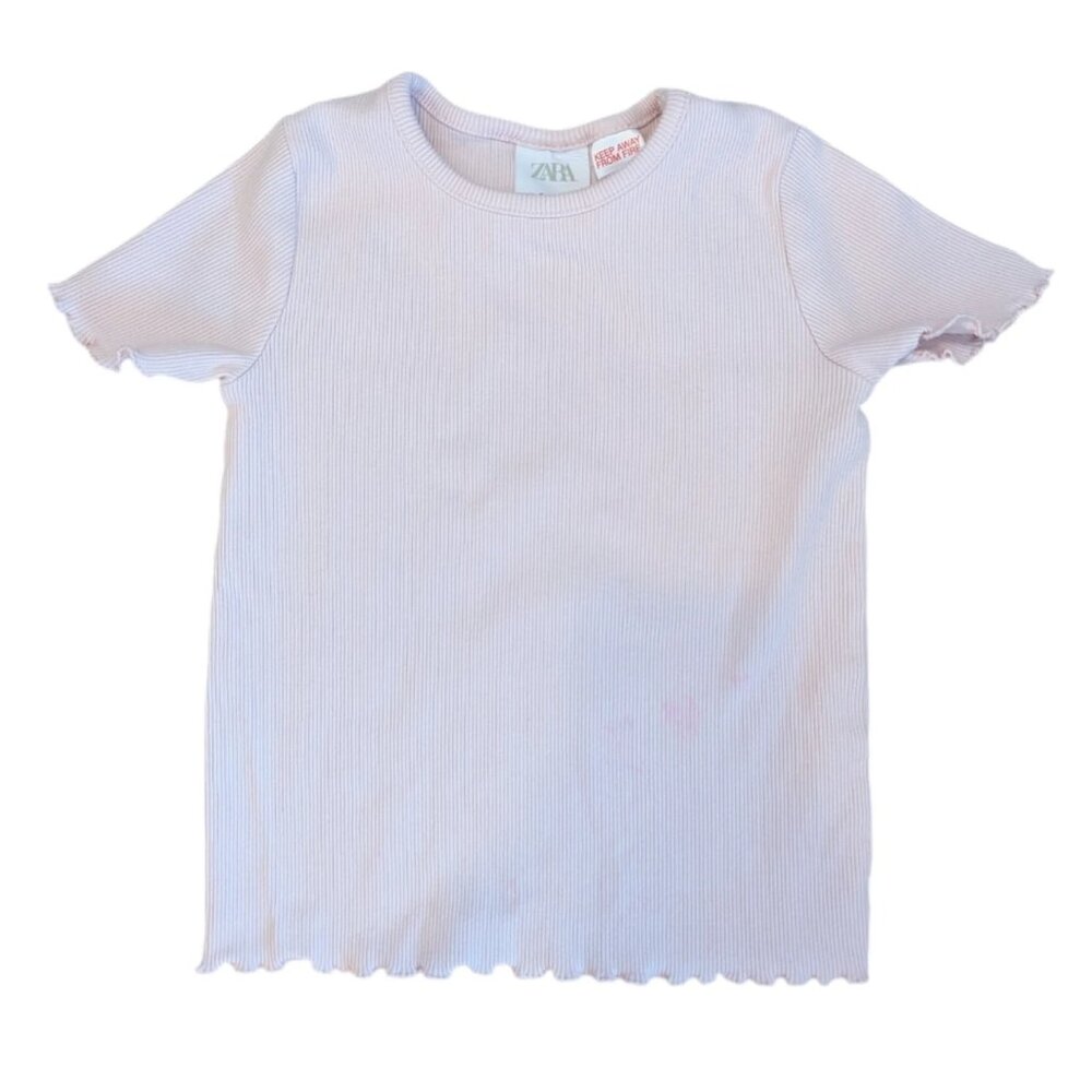 ZARA Pink Ribbed Lettuce Hem T-Shirt 3T